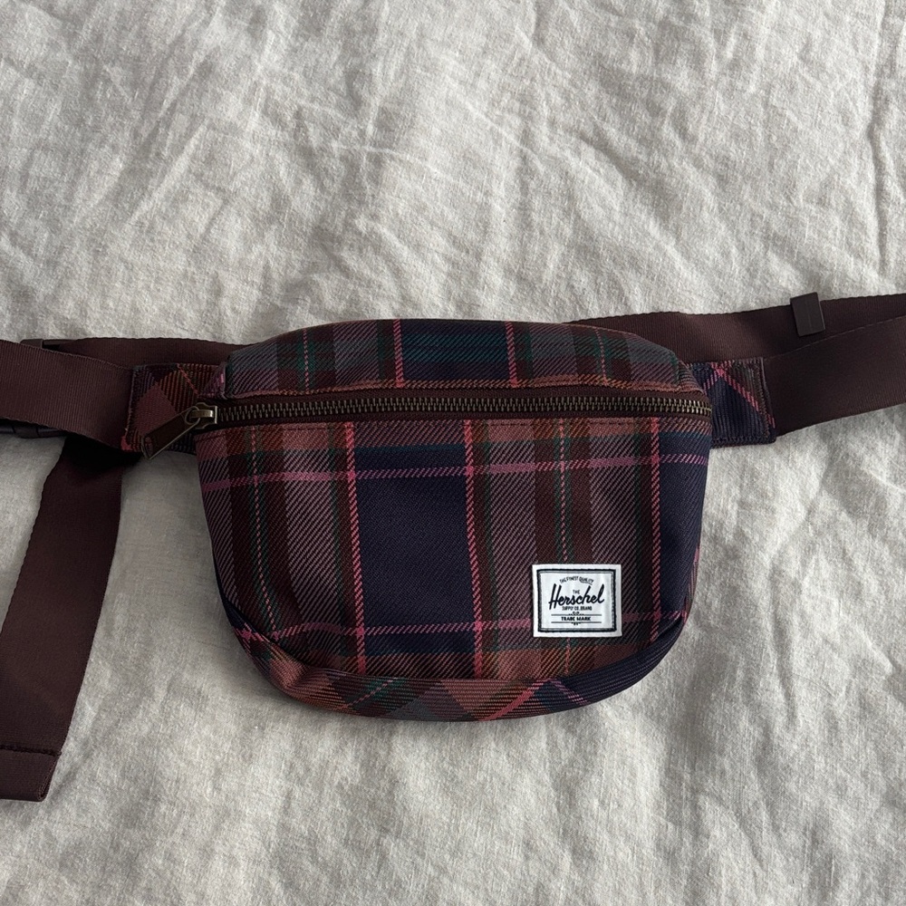 Herschel Supply Company Plaid Belt Bag in Brown and Pink